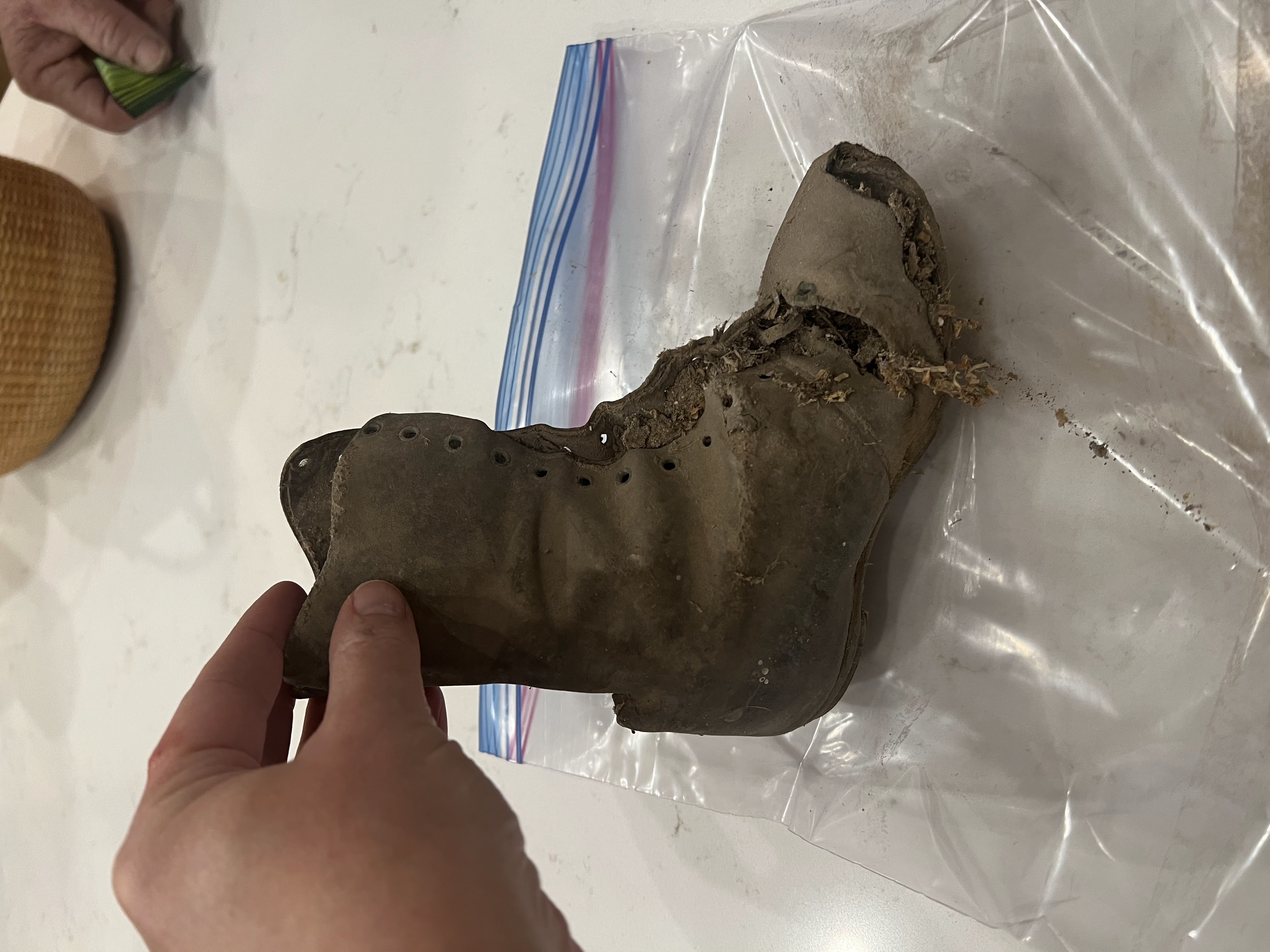 Close-up of the pioneer children’s boot discovered beneath the floorboards