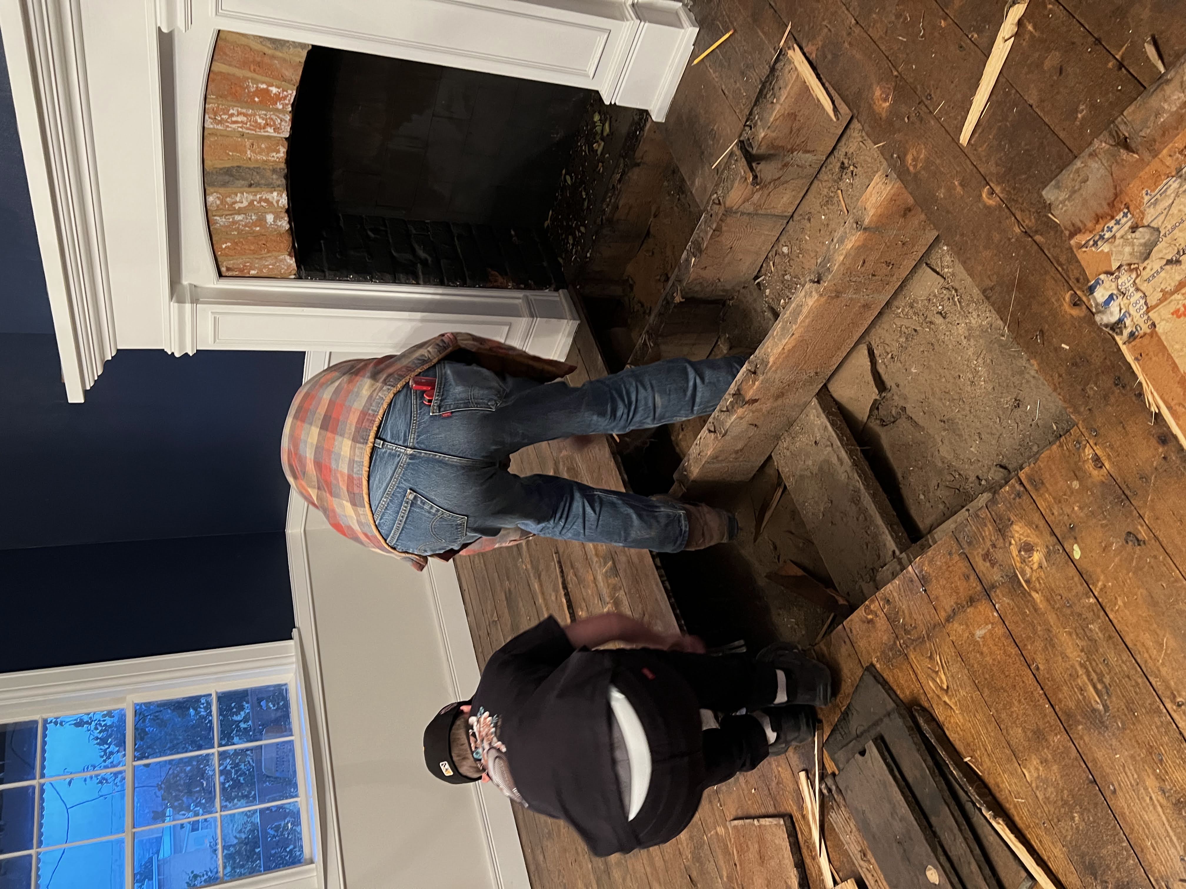 Pioneer flooring boards leaned against the wall