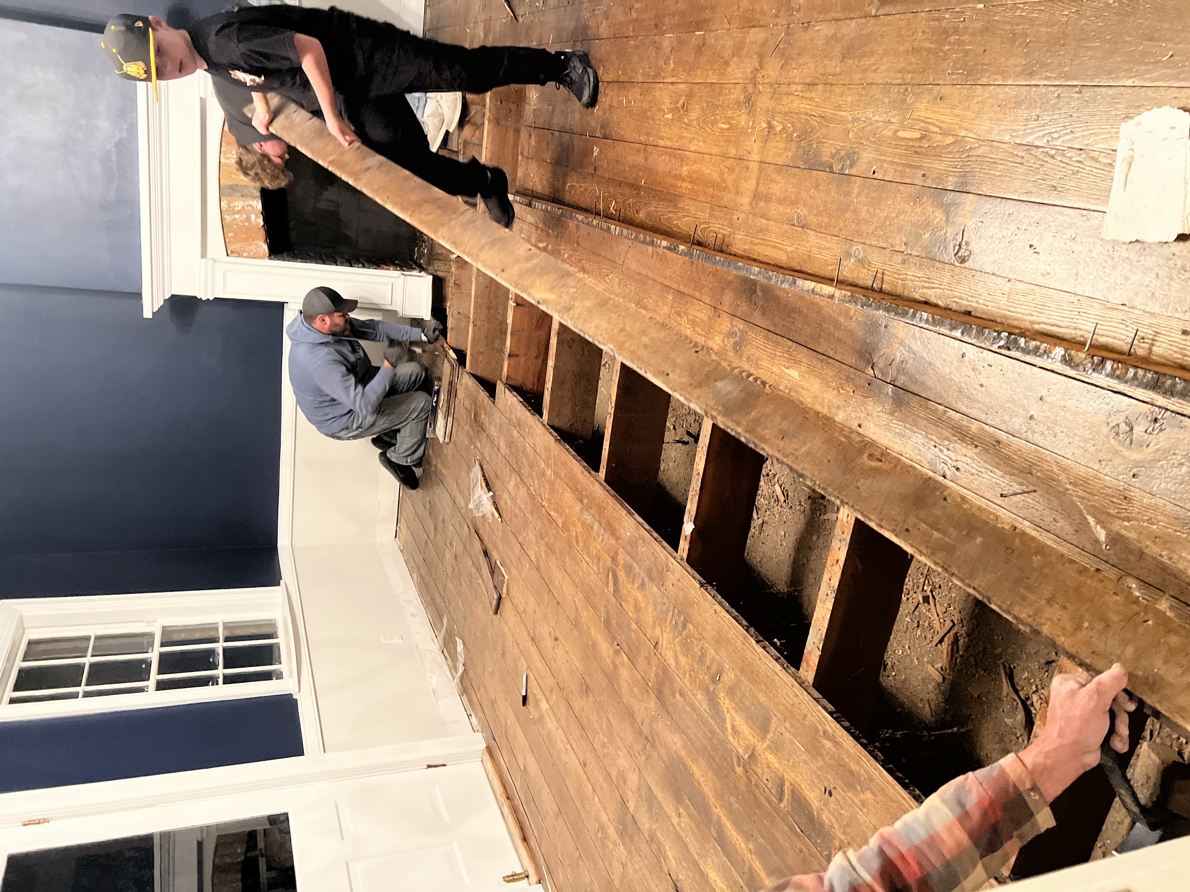 Stacks of reclaimed flooring ready for transport