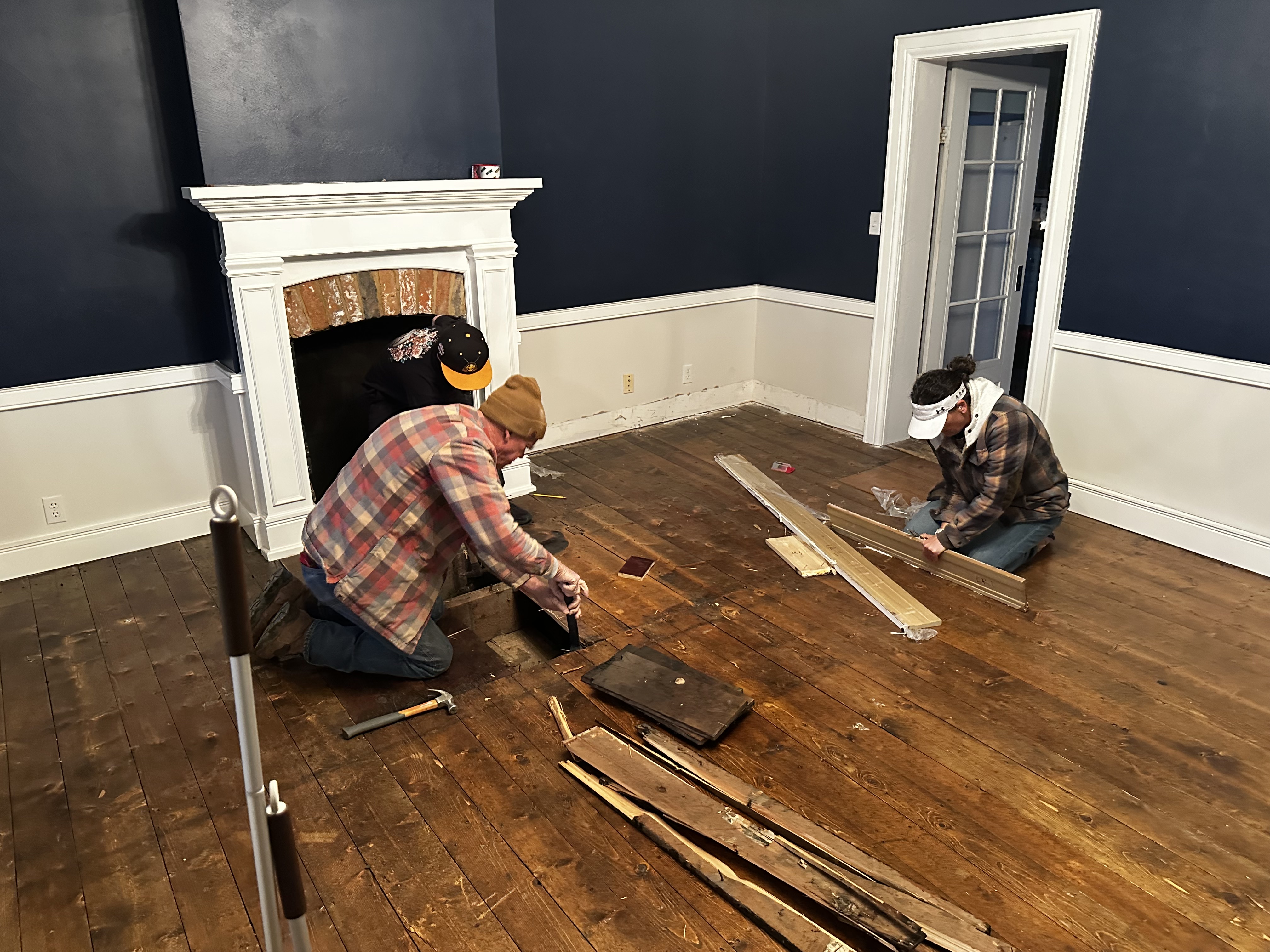 Close-up of the reclaimed boards showing growth rings